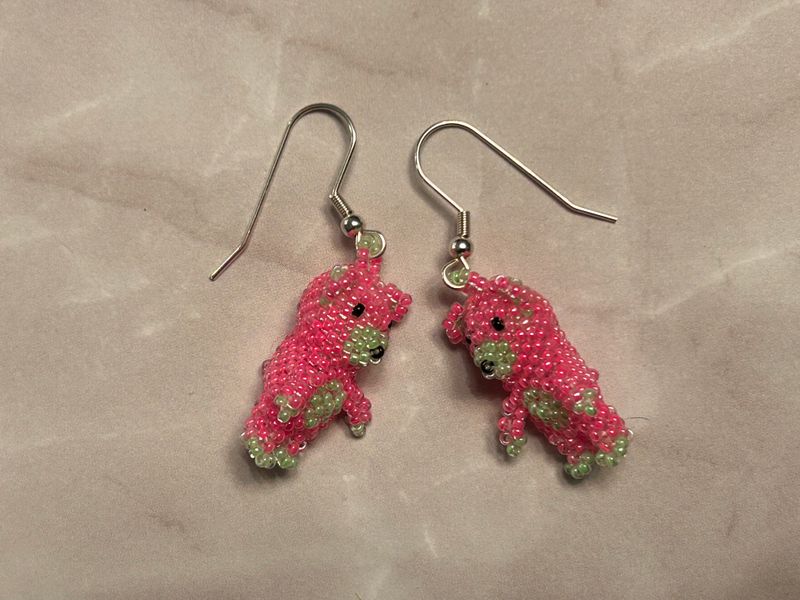 Handcrafted Beaded Bear Earrings