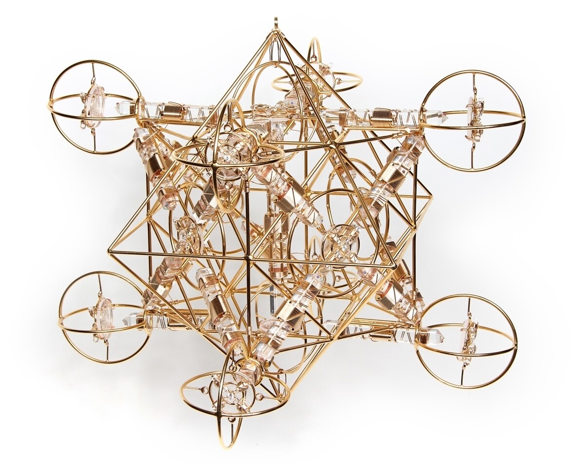 Buddha Maitreya the Christ - Large Maitreya Solar Cross with 14 Etheric Sri Yantra Solar Forms &amp; 4 Inner Solar Crosses Gold Fill Wire