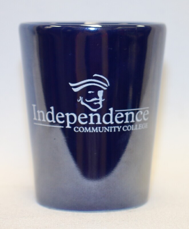 Iridescent Navy Shot Glass with Independence Community College Logo