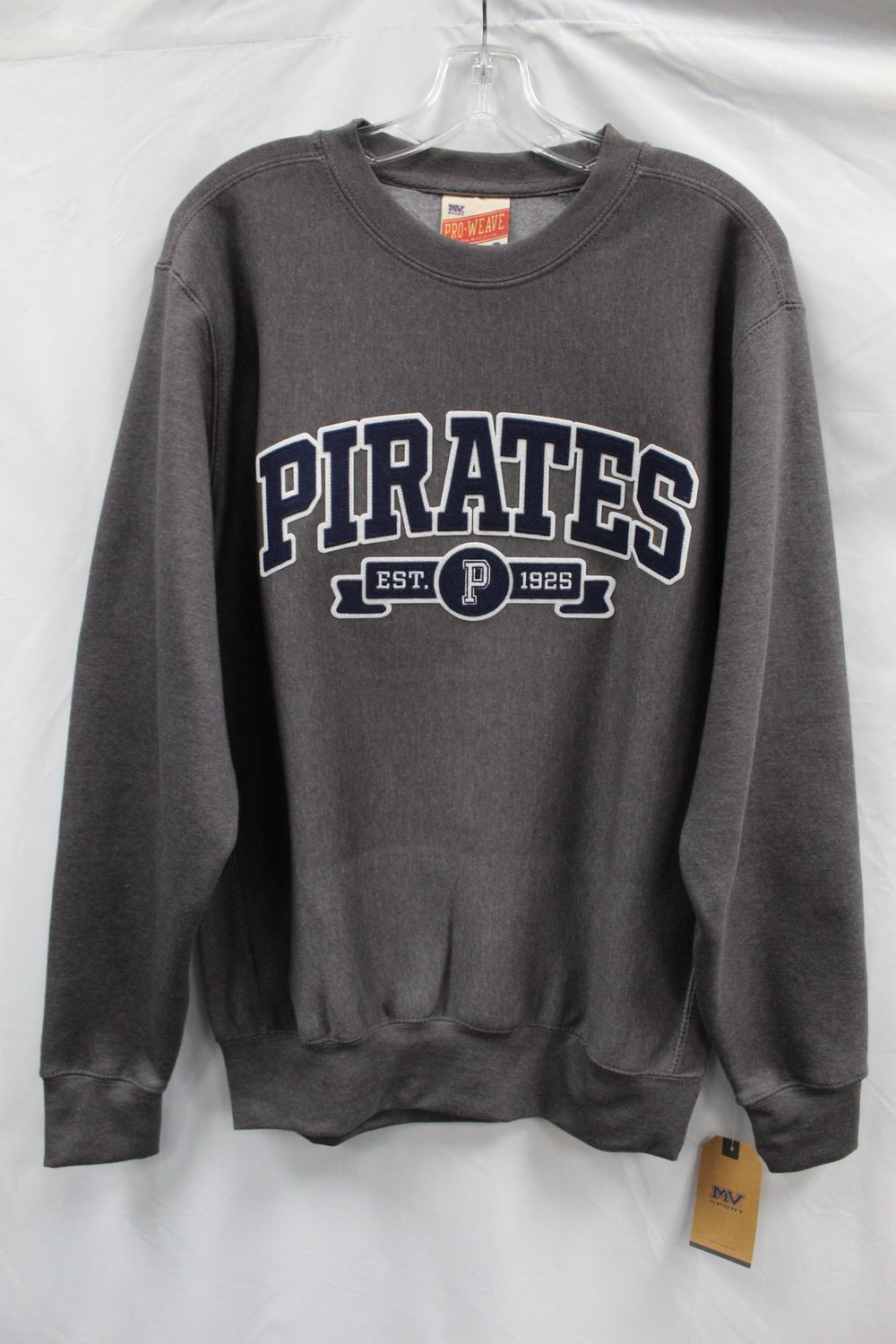 Pro-Weave Crewneck, Charcoal with Navy PIRATES Applique