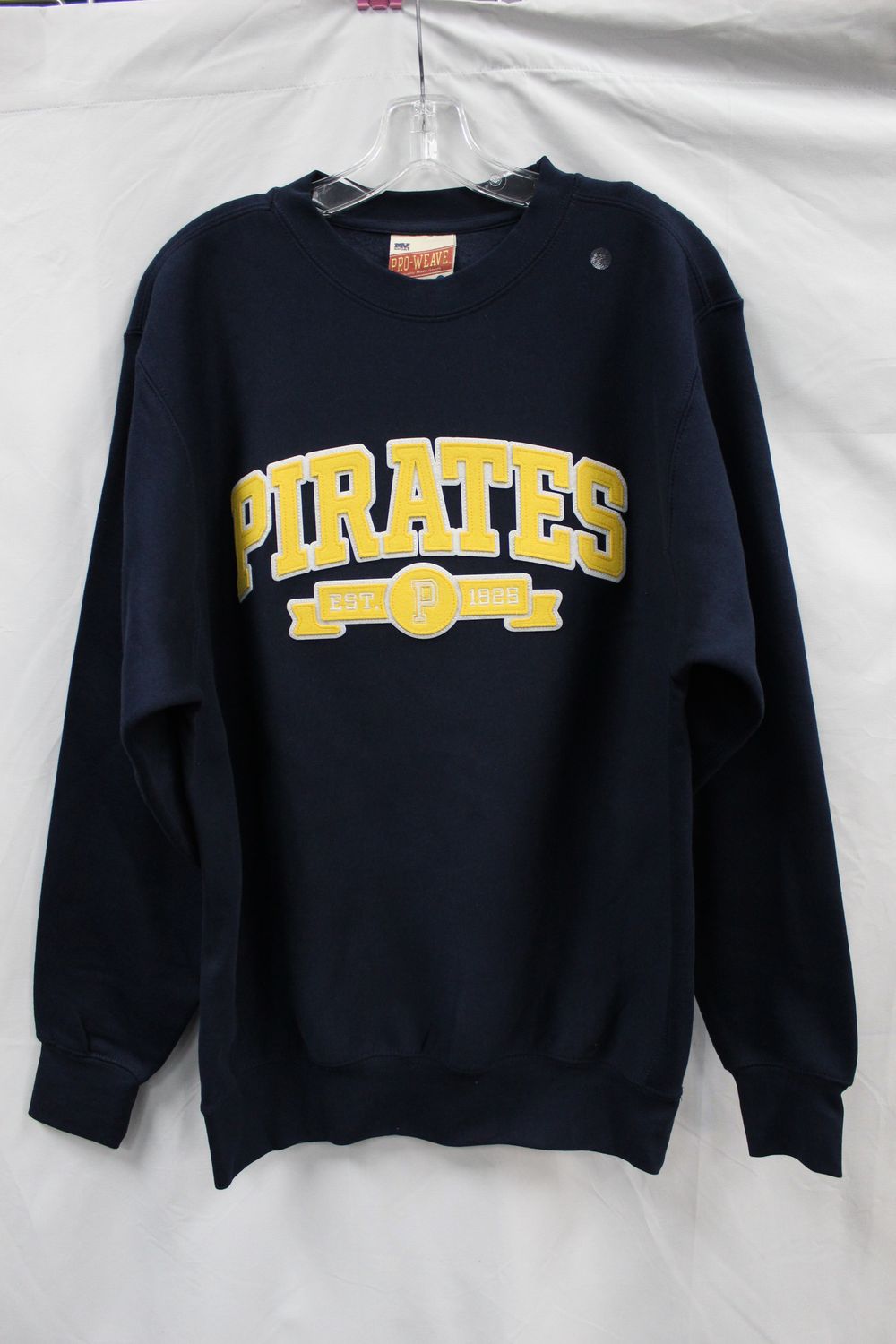 Pro-Weave Crewneck, Navy with Gold PIRATES Applique