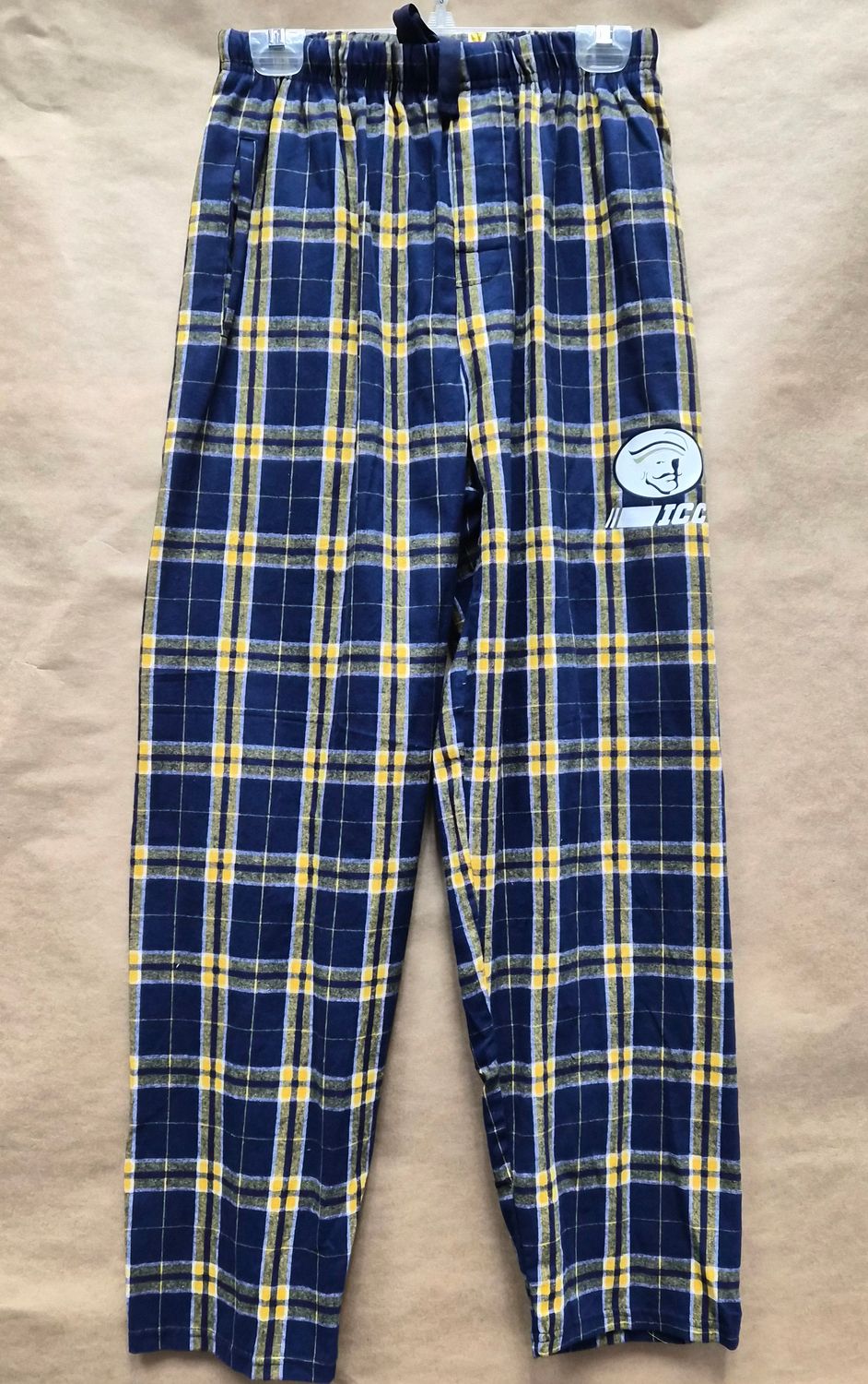 Flannel Lounge Pant, Navy/Gold with Logo on Left Leg