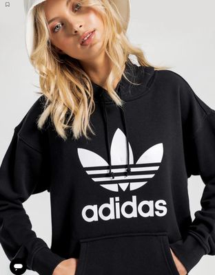 Adidas Felpa con Cappuccio Nera TREFOIL Adidas Felpa con Cappuccio Nera TREFOIL