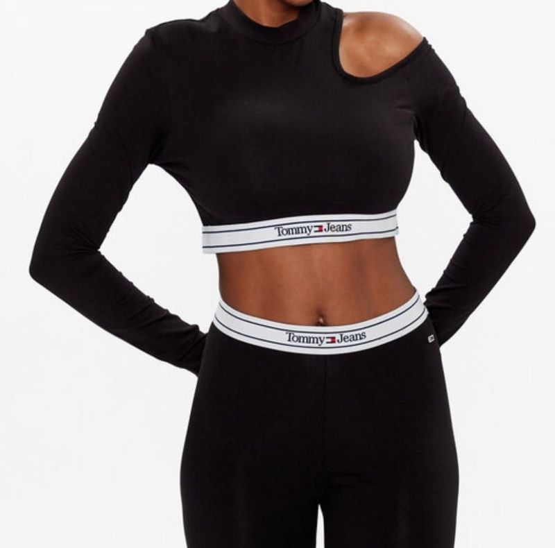 TOMMY JEANS TJW LOGO WB LS TOP NERO MANICA LUNGA
