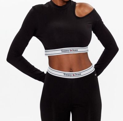 TOMMY JEANS TJW LOGO WB LS TOP NERO MANICA LUNGA