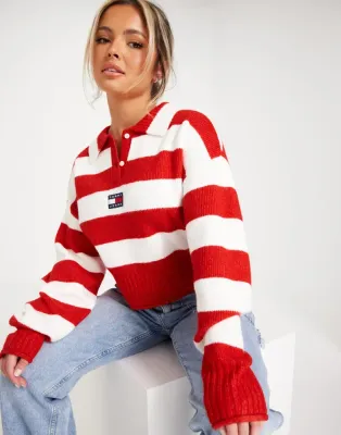 TOMMY JEANS STRIPE BADGE POLO SWEATER MAGLIONE DONNA
