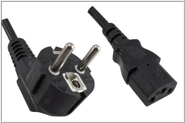 Netzkabel Schutzkontakt-Winkelstecker mit Kaltgerätedose C13 (Kaltgerätekabel), 5,0 m, schwarz