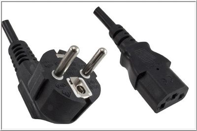 Netzkabel Schutzkontakt-Winkelstecker mit Kaltgerätedose C13 (Kaltgerätekabel), 5,0 m, schwarz