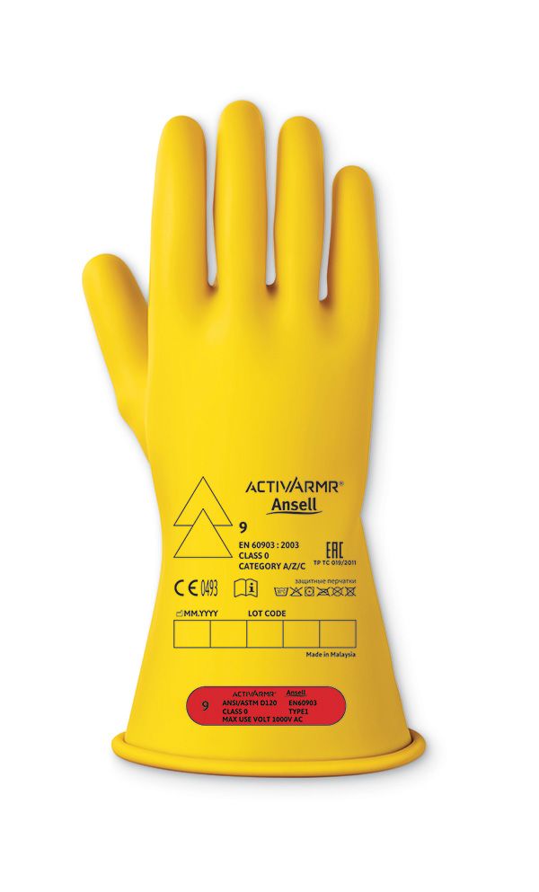 ANSELL LOW VOLTAGE ELECTRICAL INSULATING GLOVE (CLASS 0) 11&quot; GLOVES