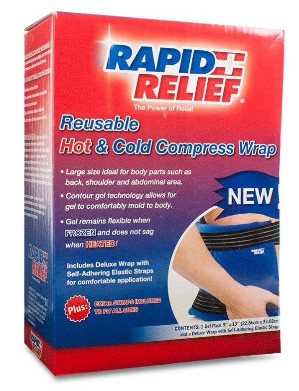 Rapid Relief Deluxe Reusable Hot/Cold Compress Wrap 9"X 13"