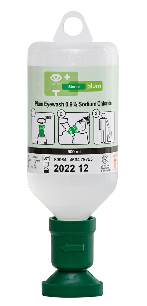 Plum Safety Eyewash 500ML 0.9% Sodium Chloride with Eyecup