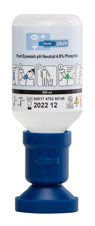 Plum Safety Eyewash 200ML pH N 4.9 Phosphate with Eyecup