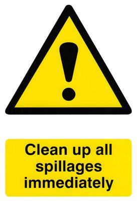 CLEAN UP ALL SPILLAGES IMMEDIATELY SIGN