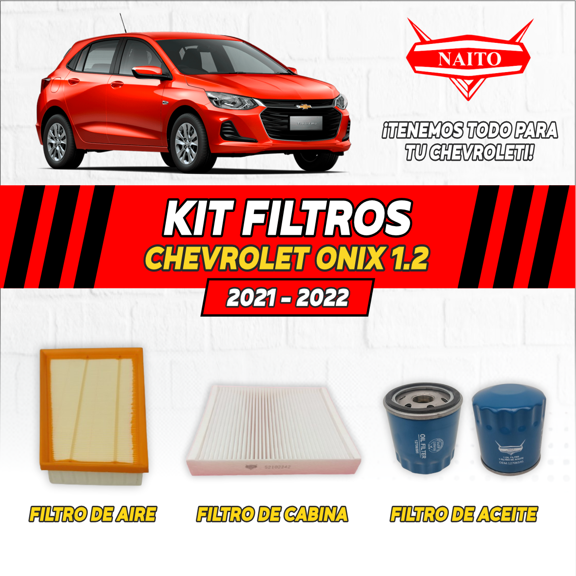 KIT DE FILTROS CHEVROLET ONIX 1.2 2021-2022