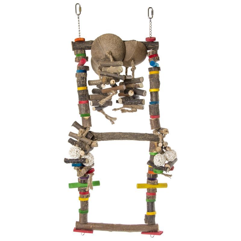 Houten Dubbele Zitstok Met Cocosnootschaal