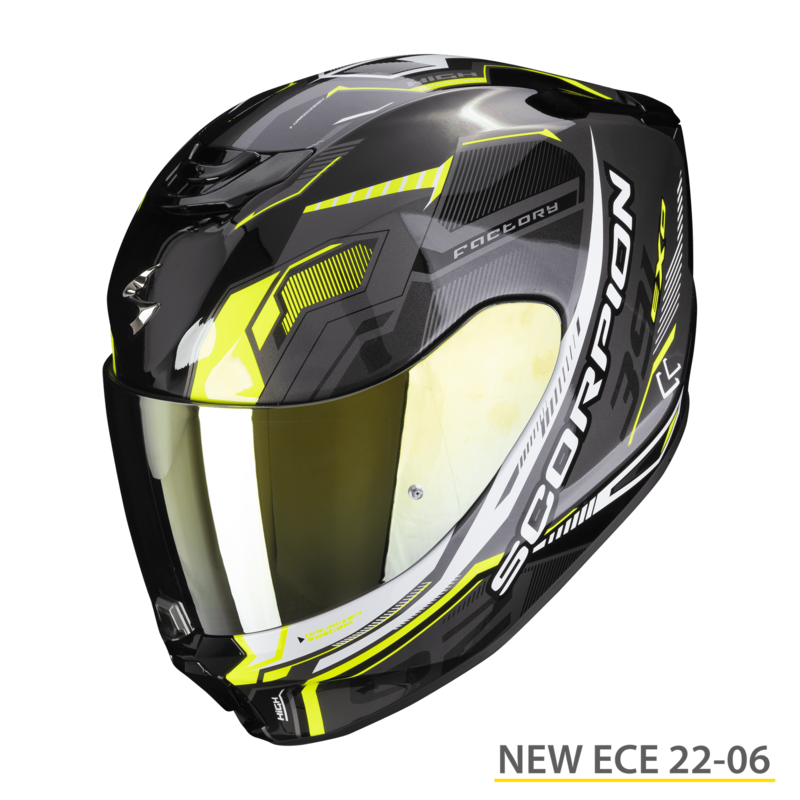 CASCO SCORPION EXO 391 HAUT NEGRO PLATA NEON AMARILLO