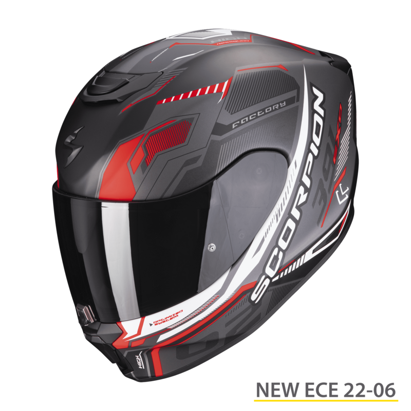 CASCO SCORPION EXO 391 HAUT NEGRO MATE PLATA ROJO