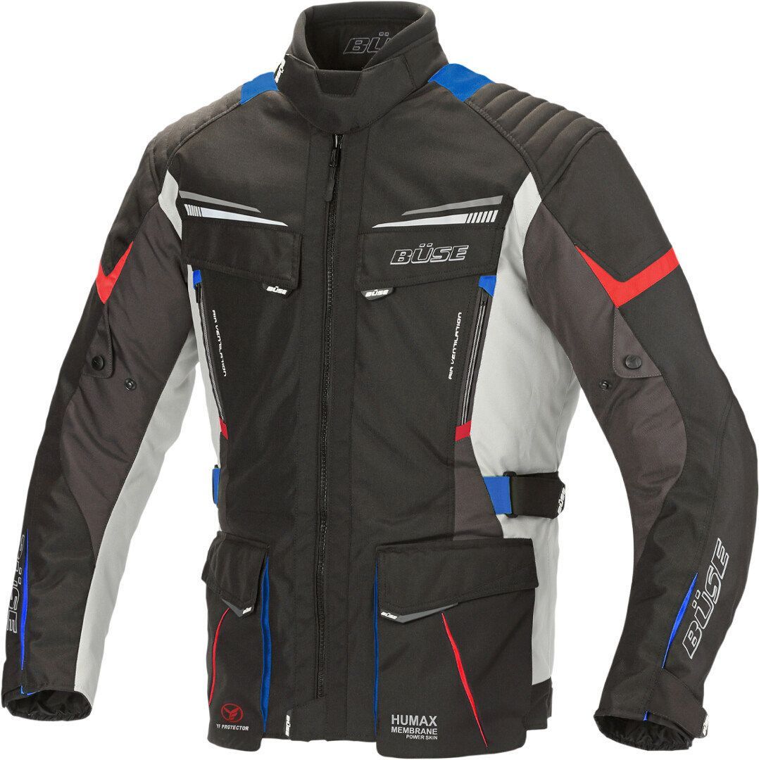 Büse Lago Pro Chaqueta textil de motocicleta Negro/Azul/Rojo