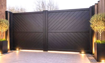 aluminium double driveway gate flat top chevron boards