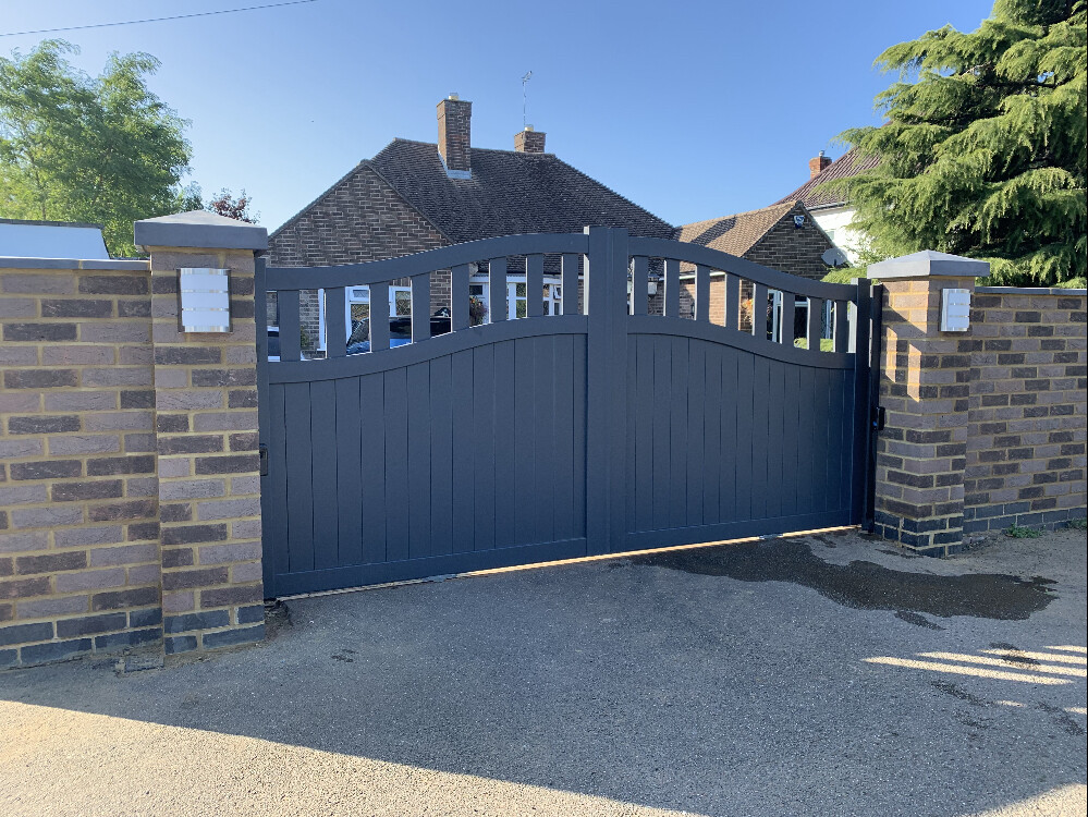 aluminium driveway gate curved top grey