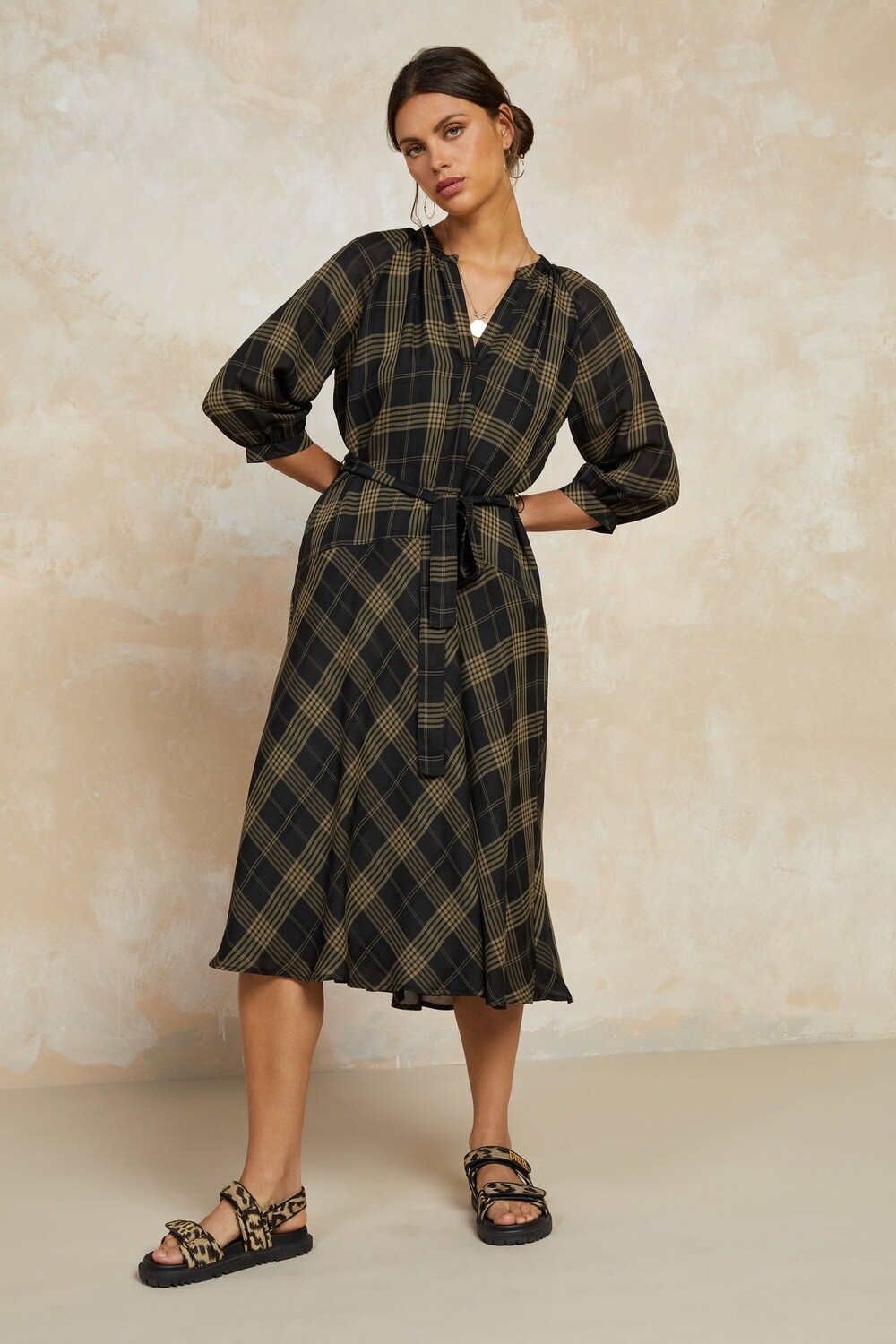 Black Taupe Plaid Dress