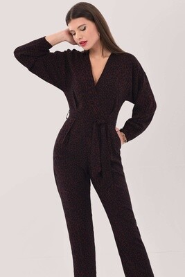 Brown Pleated Wrap Jumpsuit