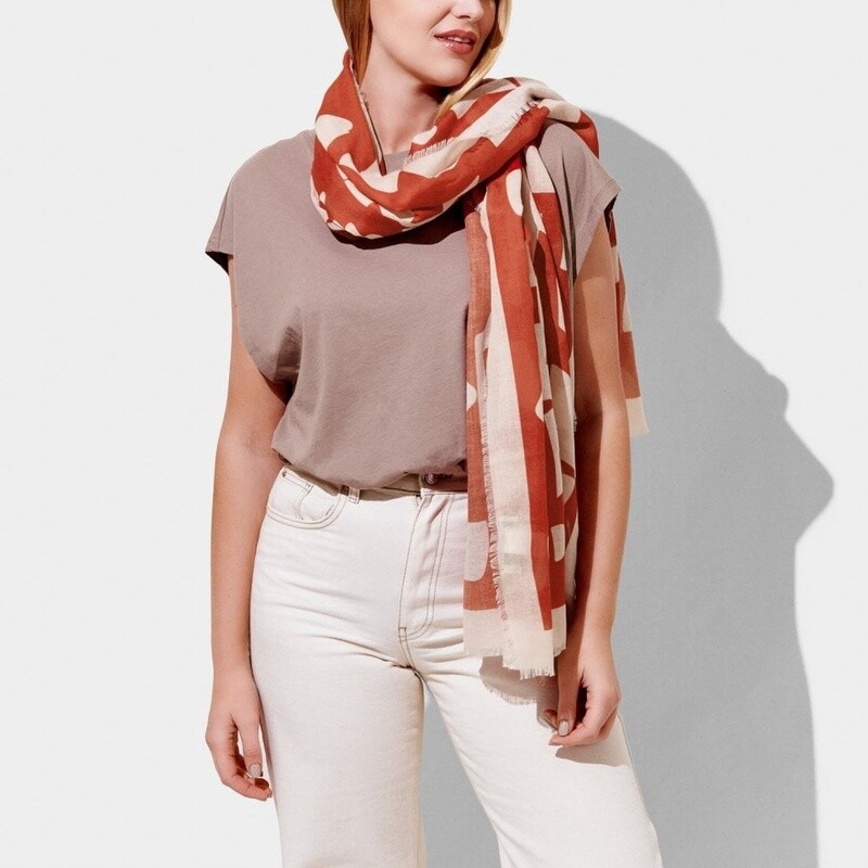 Abstract Block Scarf in Red and Pale Pink
