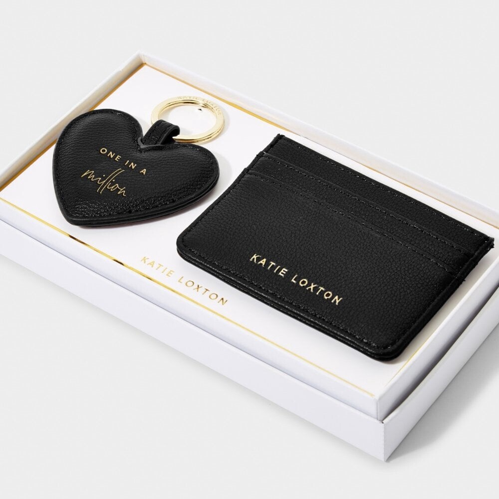 Heart Keychain & Card Holder Set 'One In A Million' in Black