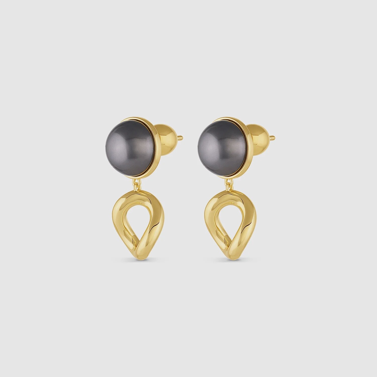 Lou Pearl Earrings (Black Shell) - Gold