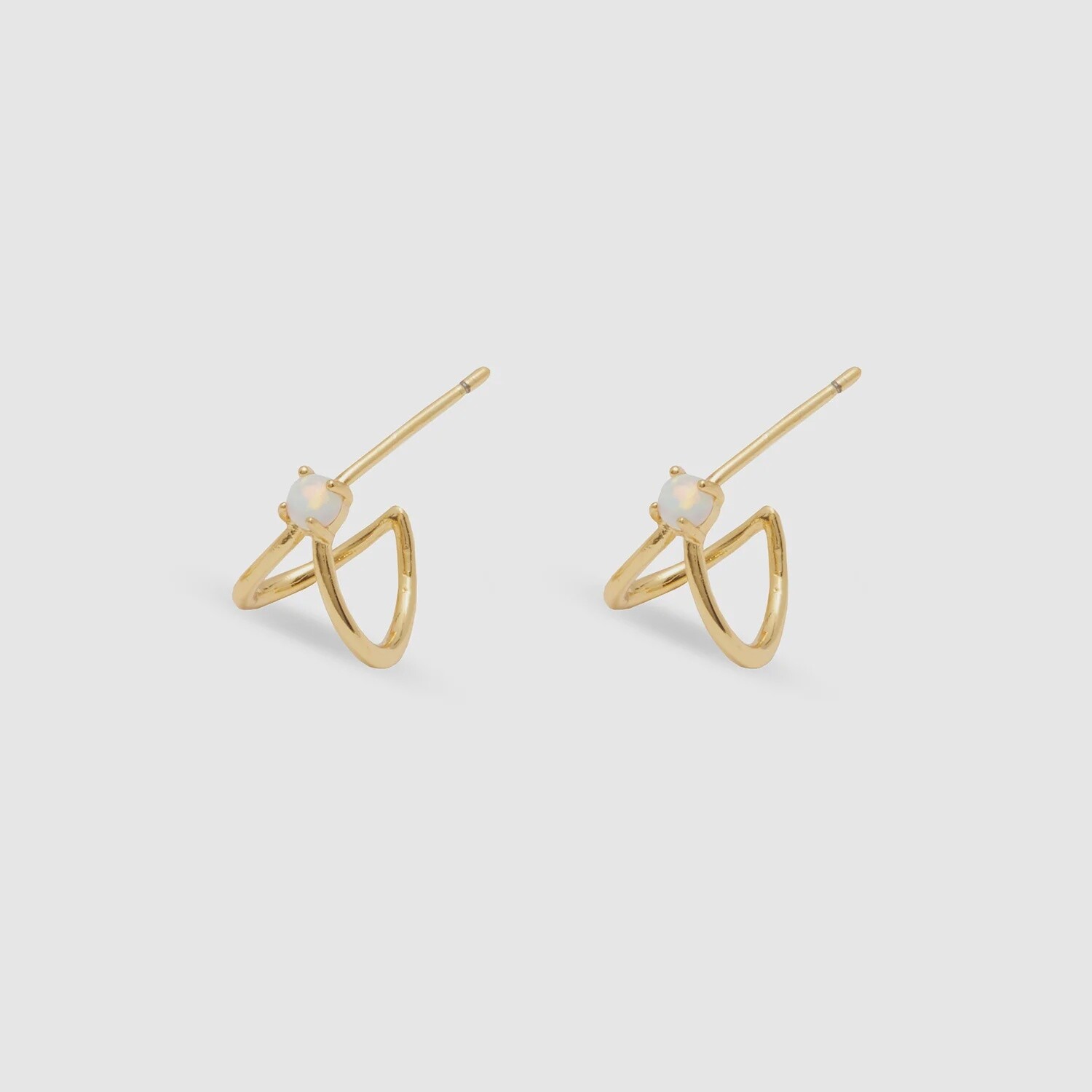 Opalite Solitaire Double Huggies - Gold / Opalite Earrings