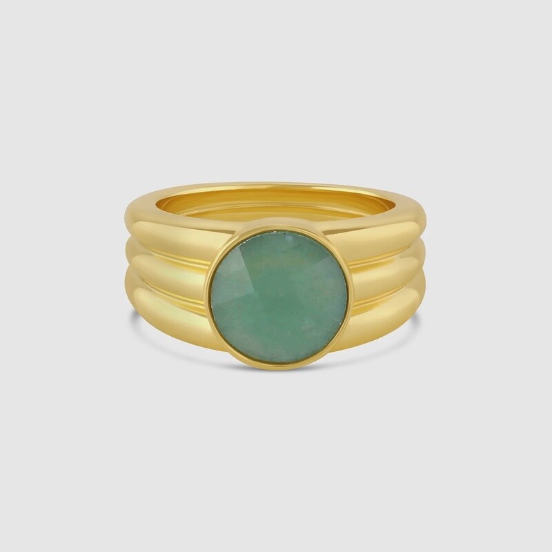Power Gemstone Reed Ring for Luck - Gold / Aventurine / 6