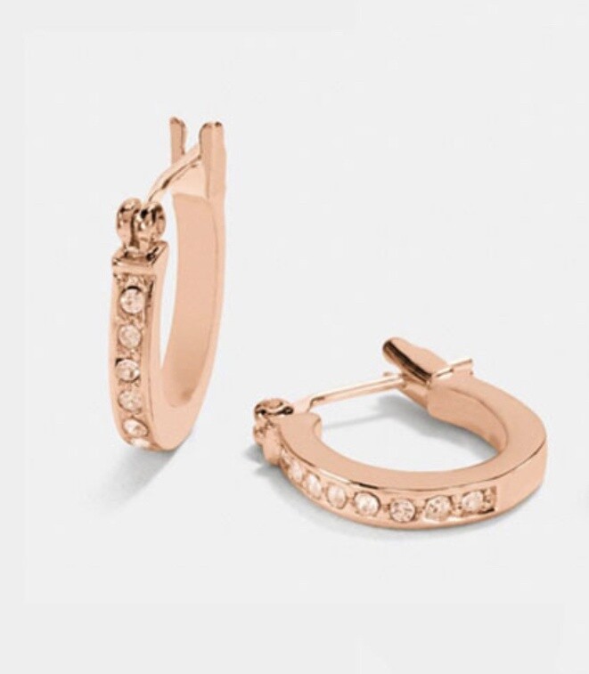 Pave Signature Huggie Earrings Rose Gold
