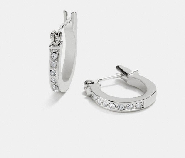 Pave Signature Huggie Earrings Silver