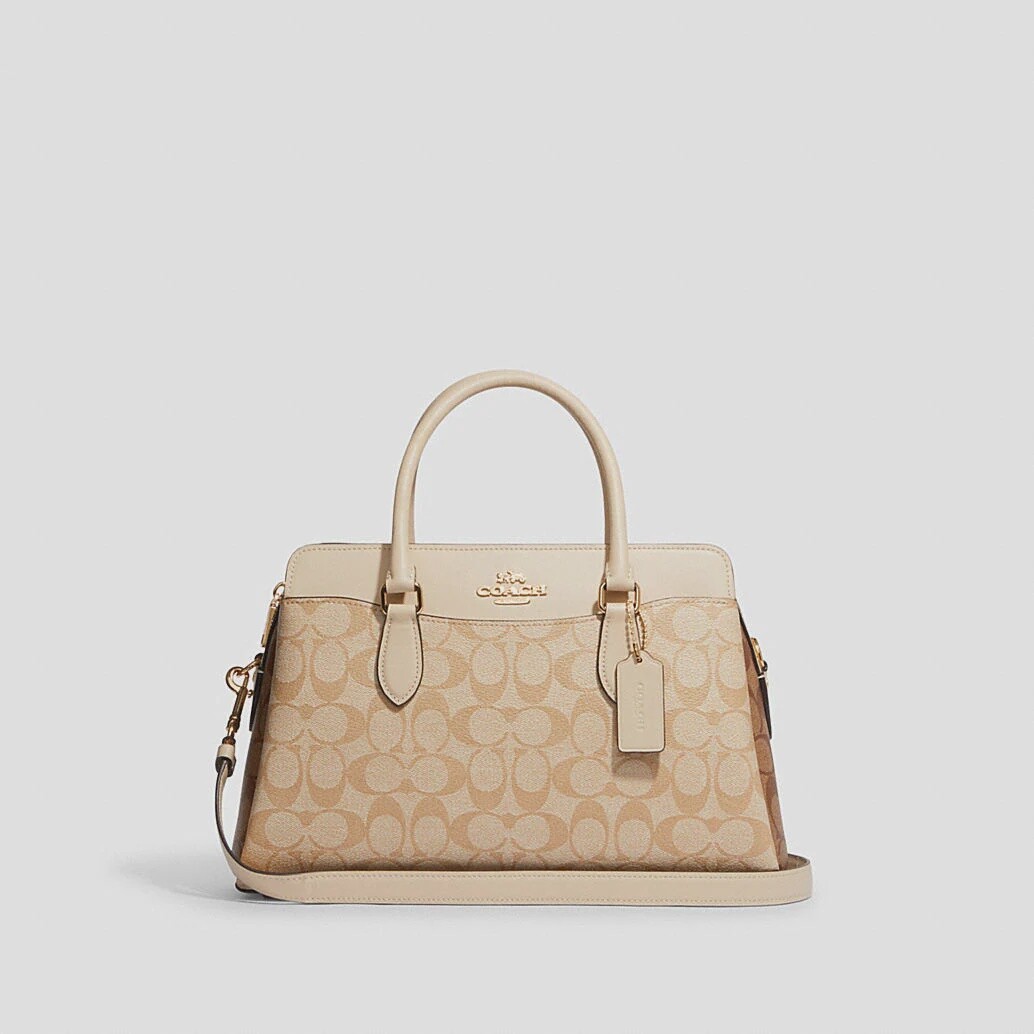 Darcie Carryall In Blocked Signature Canvas, Color: Gold/ Light Khaki Multi