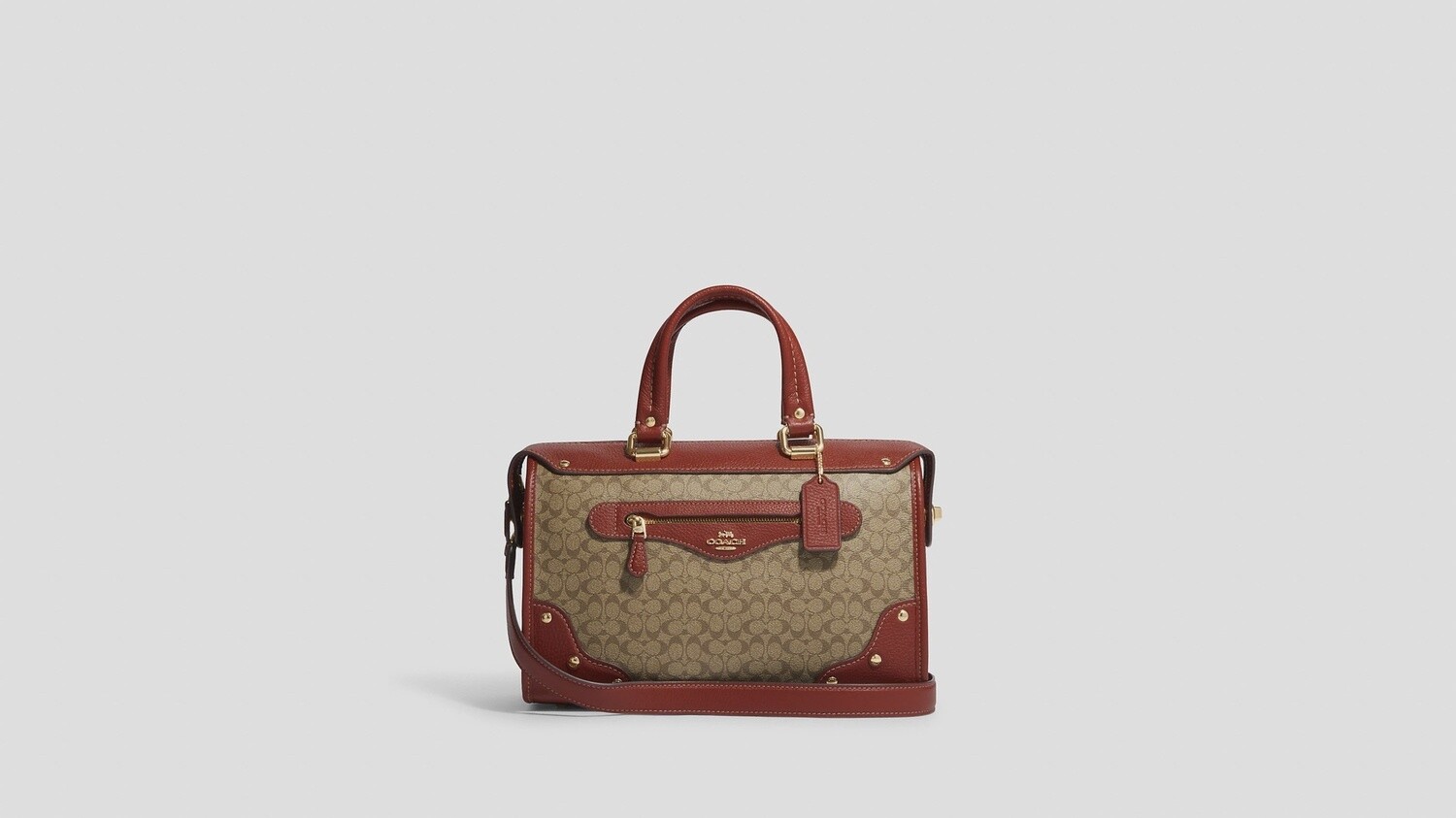 Millie Satchel In Colorblock Signature Canvas, Color: Gold/ Khaki/ Terracotta