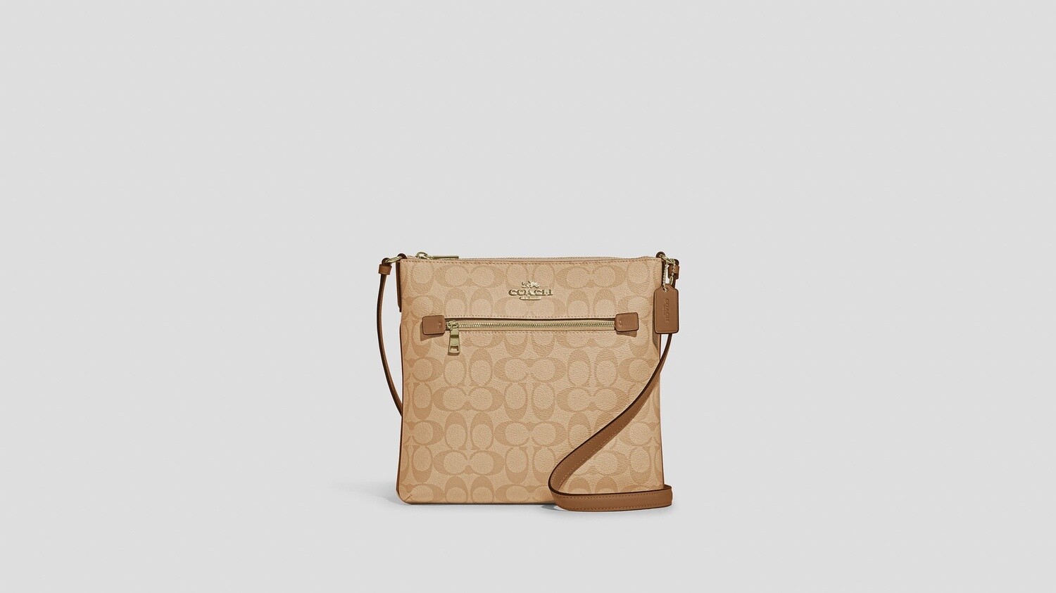 Rowan File Bag In Signature Canvas, Color: Gold/ Light Khaki/ Light Saddle