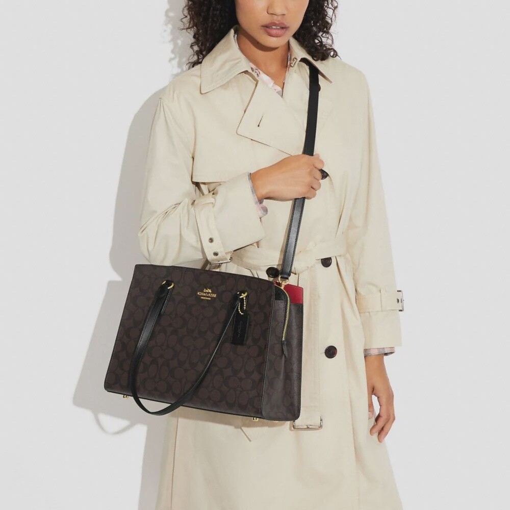 Tatum Carryall In Signature Canvas, Color: Gold/ Brown Black