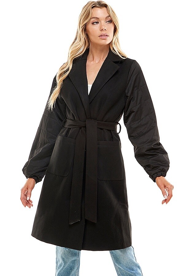 Contrast Sleeve Knee Length Jacket