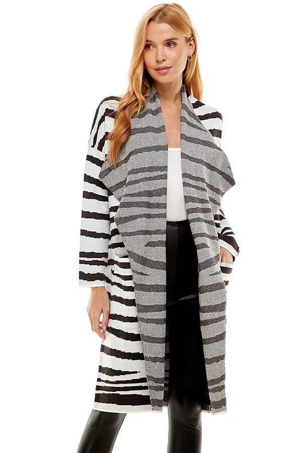 Long Open Draped Cardigan with Pockets