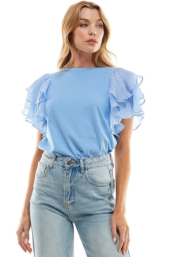 Flutter Sleeve Tee, Size: Small, Color: Light Blue