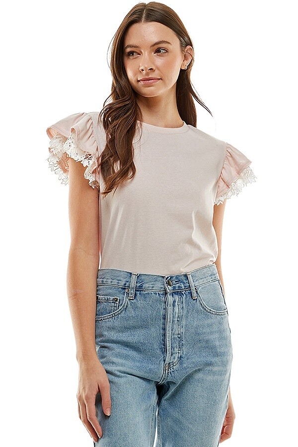 Ruffle Tee with Lace Trim