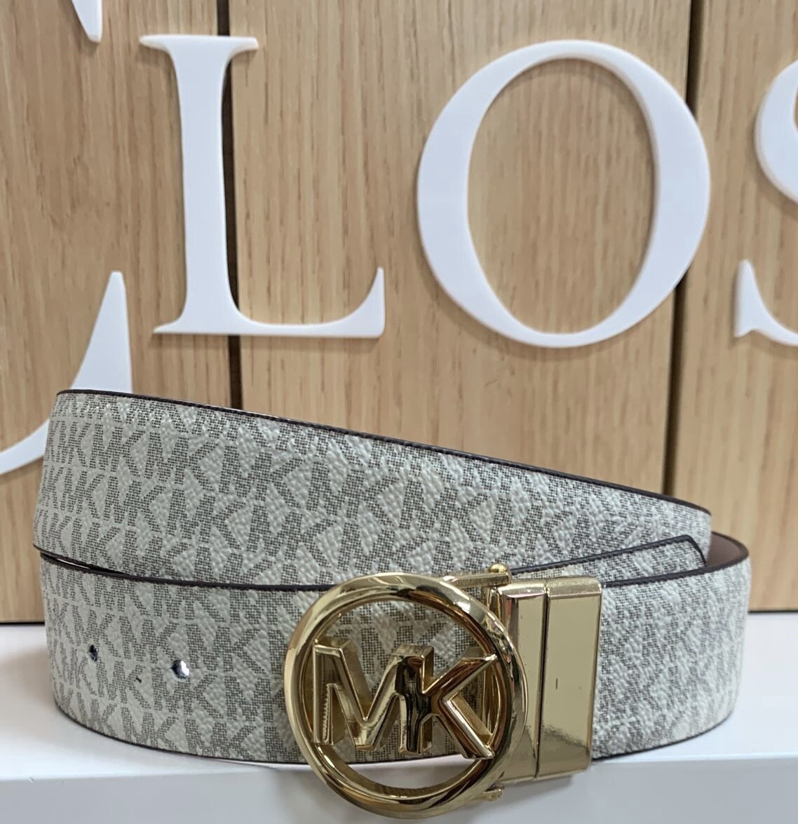 MK Reversable Belt, Size: Small, Color: White/ Pink
