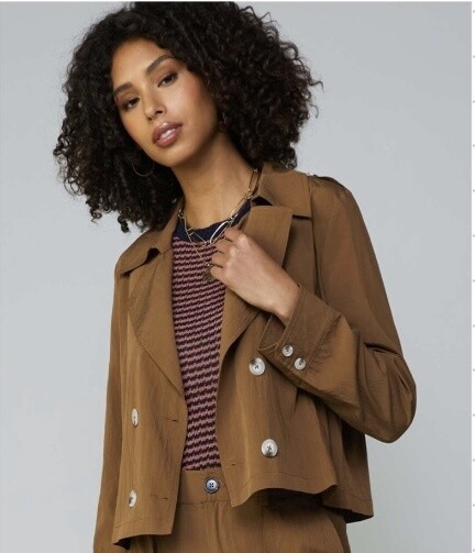 LONG SLEEVE DOUBLE BREASTED CROPPED JACKET, Size: XS