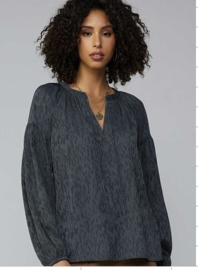 LONG SLEEVE SPLIT NECK BLOUSE, Size: XS