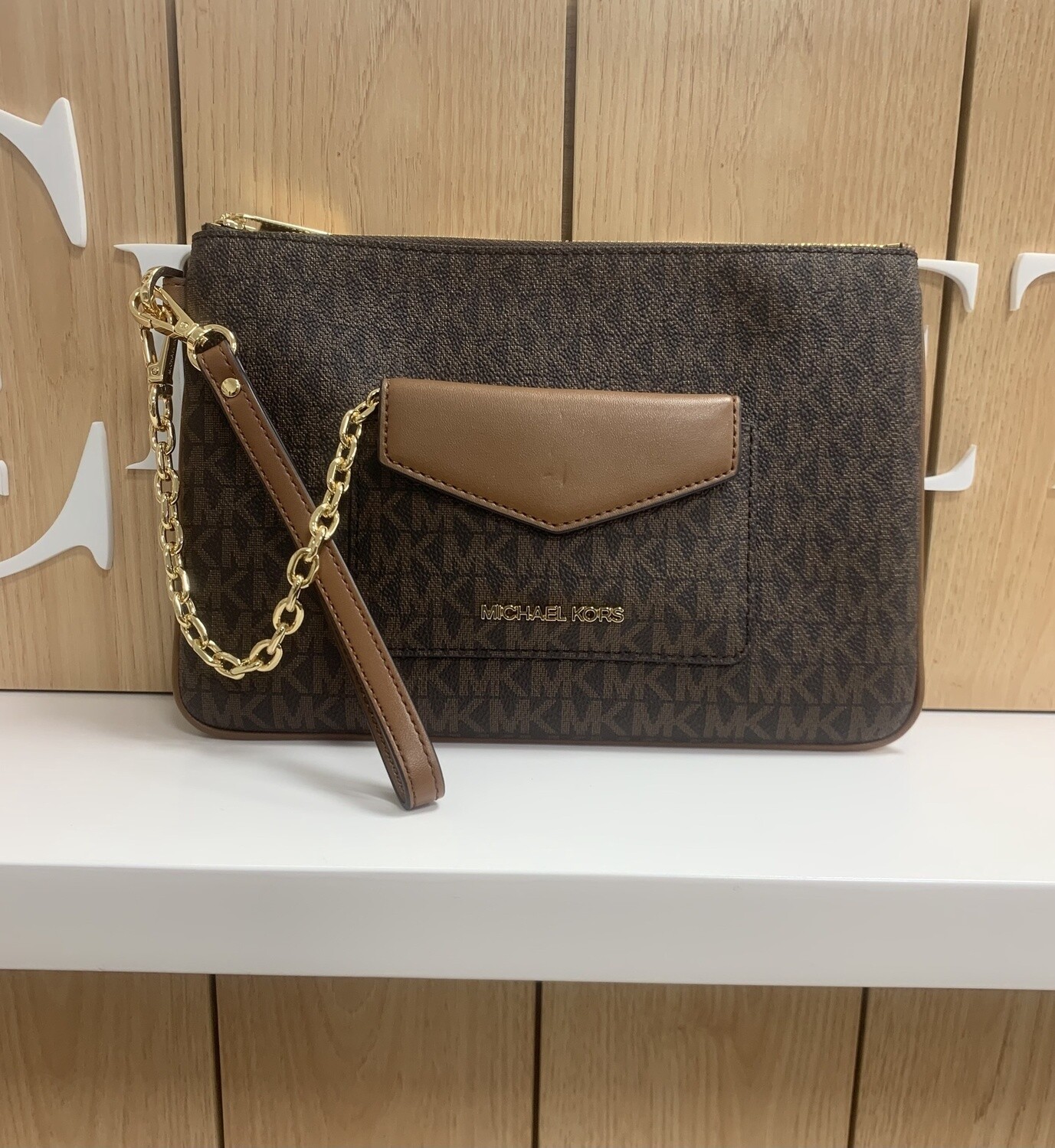 Flat Wristlet Clutch, Color: Brown