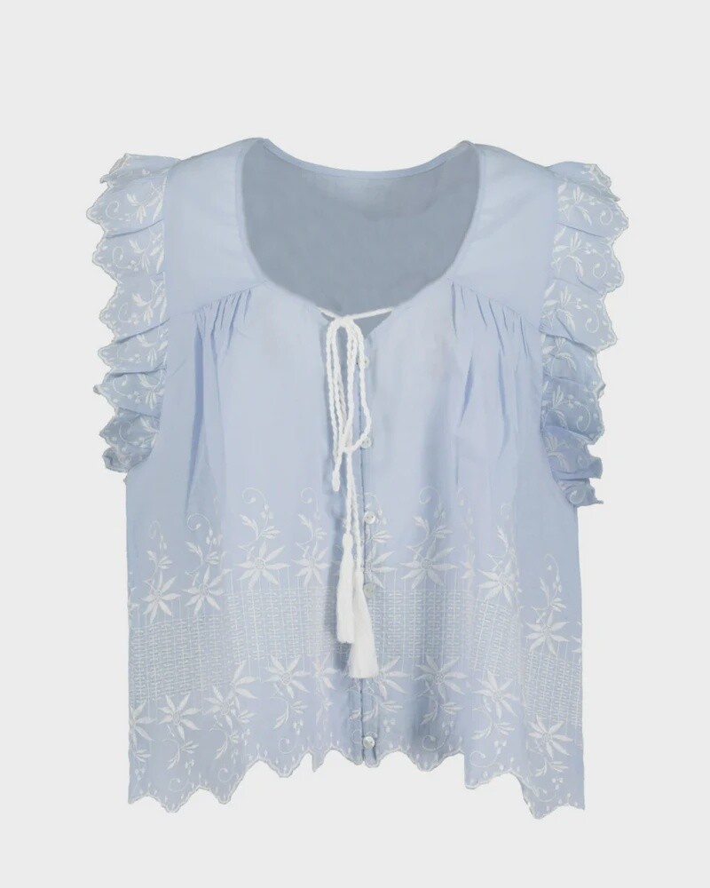 Nadia Flutter Sleeve Top, Color: Surf, Size: M
