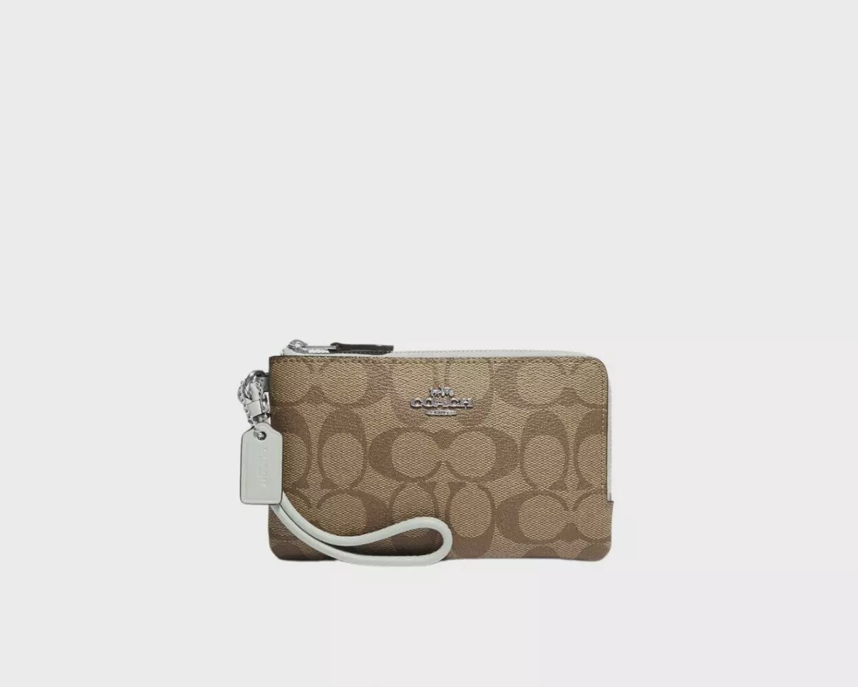 Double Corner Zip Wristlet, Color: Silver/ Khaki/ Light Sage