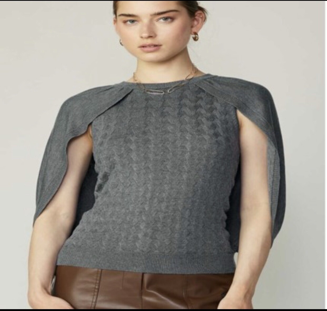 CAPE LAYERED SWEATER, Size: XS, Color: Grey