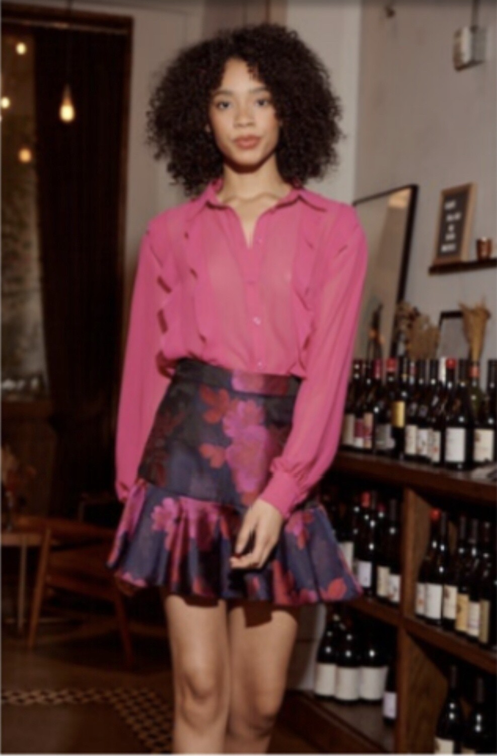 Sabrina Ruffle Top, Size: XS, Color: Fuschia
