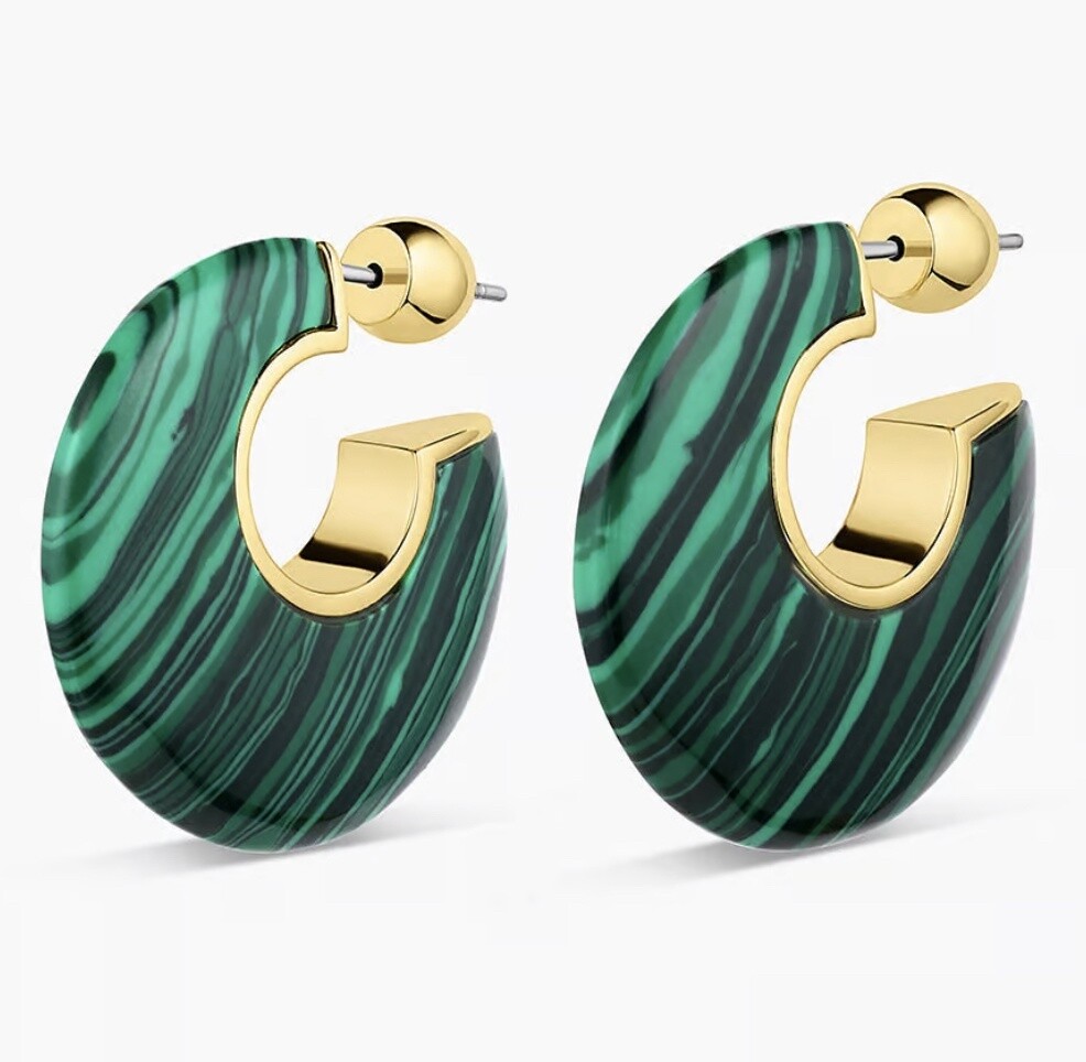 Paseo Marble Arc Hoops, Color: Malachite Marble Gold